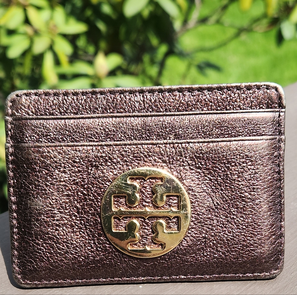 Tory Burch Metallic Brown Card Holder W/ Gold Emblem